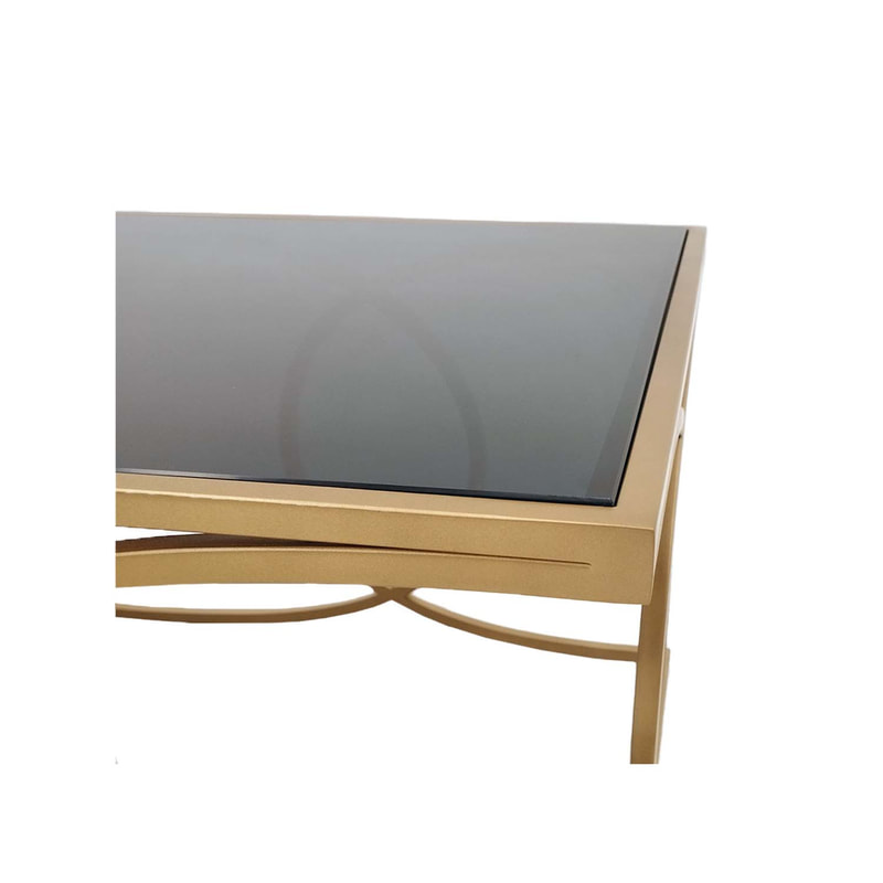 F-CT186-CG Tora coffee table with black glass top and champagne gold plated frame 