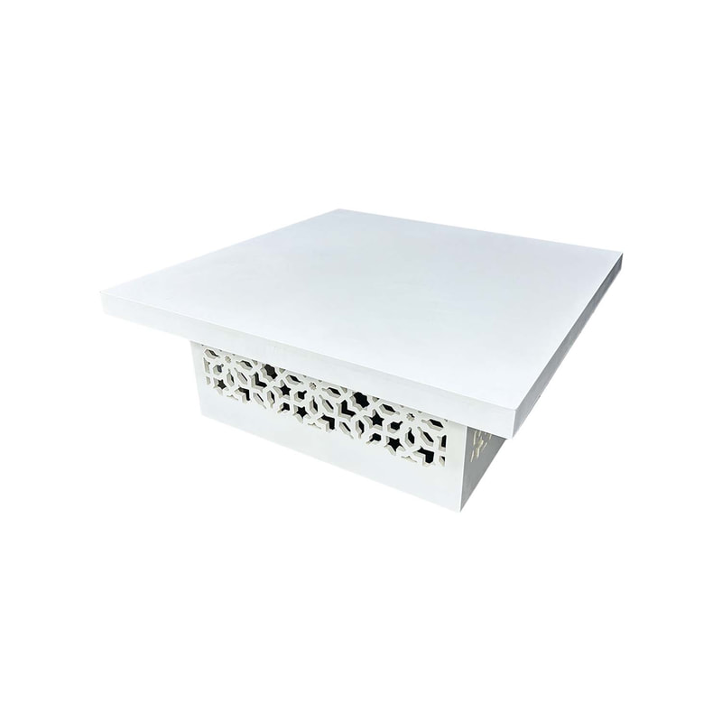 F-CT217-WH Marah square coffee table in white with mashrabiya frame