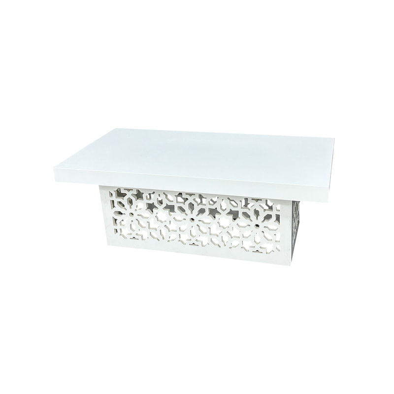 F-CT218-WH Marah rectangular Coffee table in white with mashrabiya frame