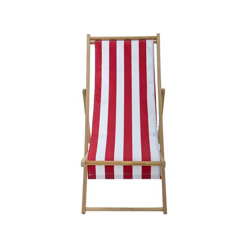 F-DC101-RW Malibu deck chair in red and white striped fabric with natural wooden frame