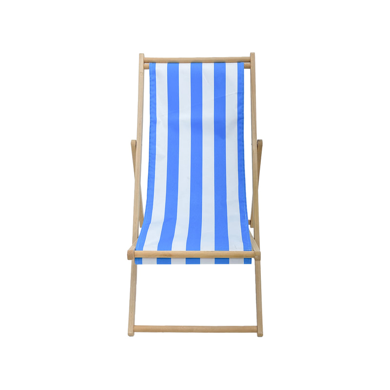F-DC101-UW Malibu deck chair in blue and white striped fabric with natural wooden frame