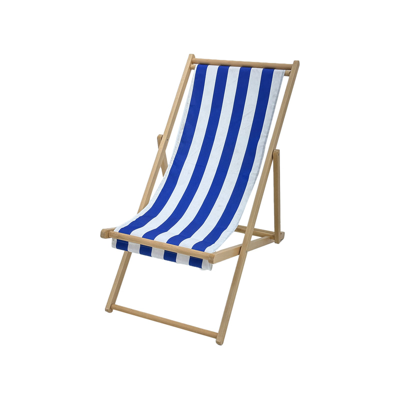 F-DC101-VW Malibu deck chair in blue and white striped fabric with natural wooden frame