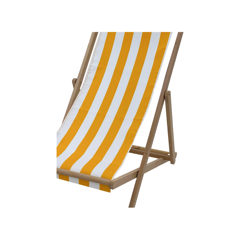 F-DC101-YW Malibu deck chair in yellow and white striped fabric with natural wooden frame
