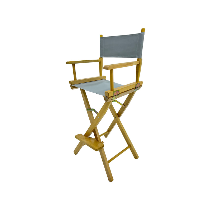 F-DR102-GY Kubrick director's high chair in grey fabric with natural wooden frame 