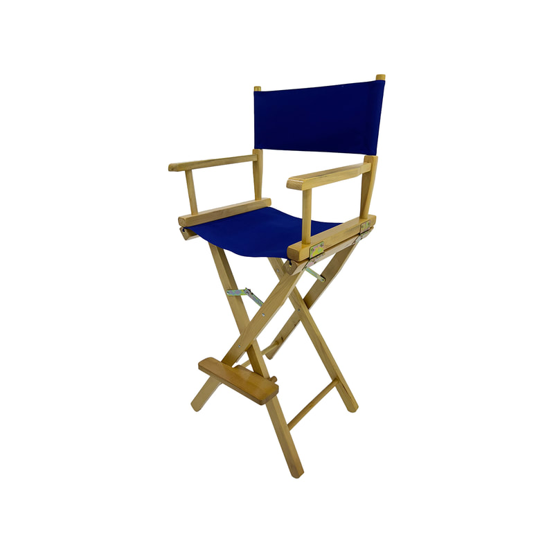 F-DR102-MB Kubrick director's high chair in midnight blue fabric with natural wooden frame 