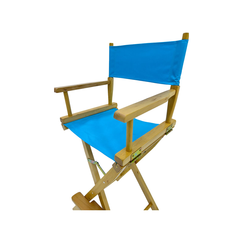 F-DR102-SB Kubrick director's high chair in sky blue fabric with natural wooden frame 