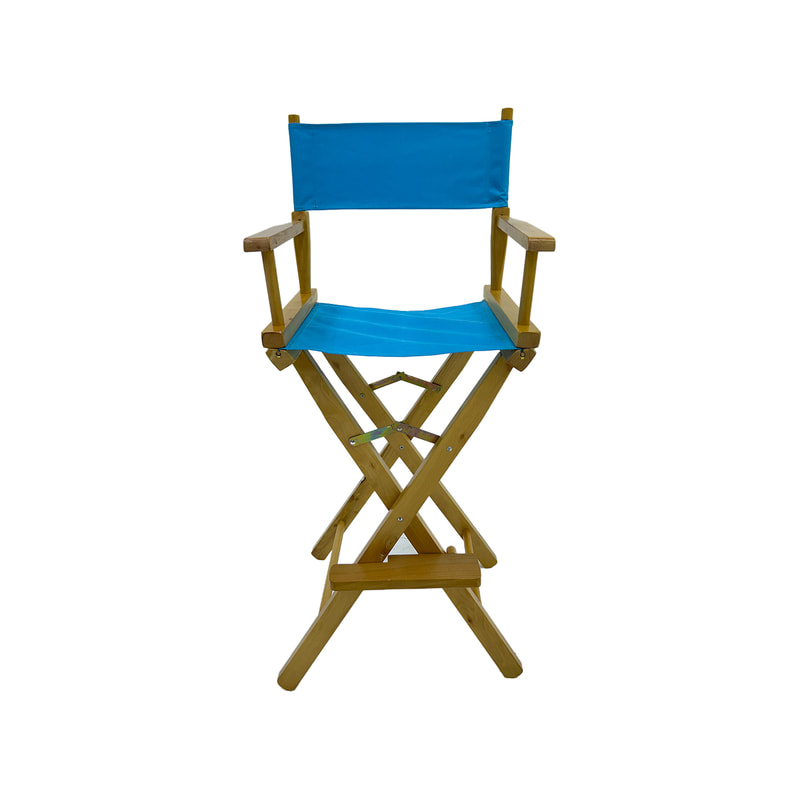 F-DR102-SB Kubrick director's high chair in sky blue fabric with natural wooden frame 