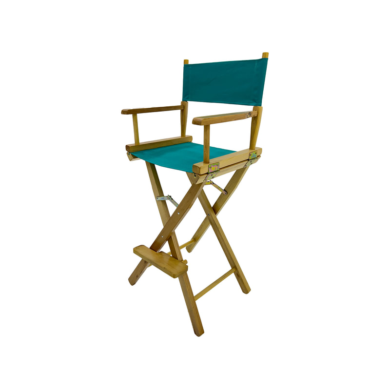 F-DR102-TL Kubrick director's high chair in teal fabric with natural wooden frame 