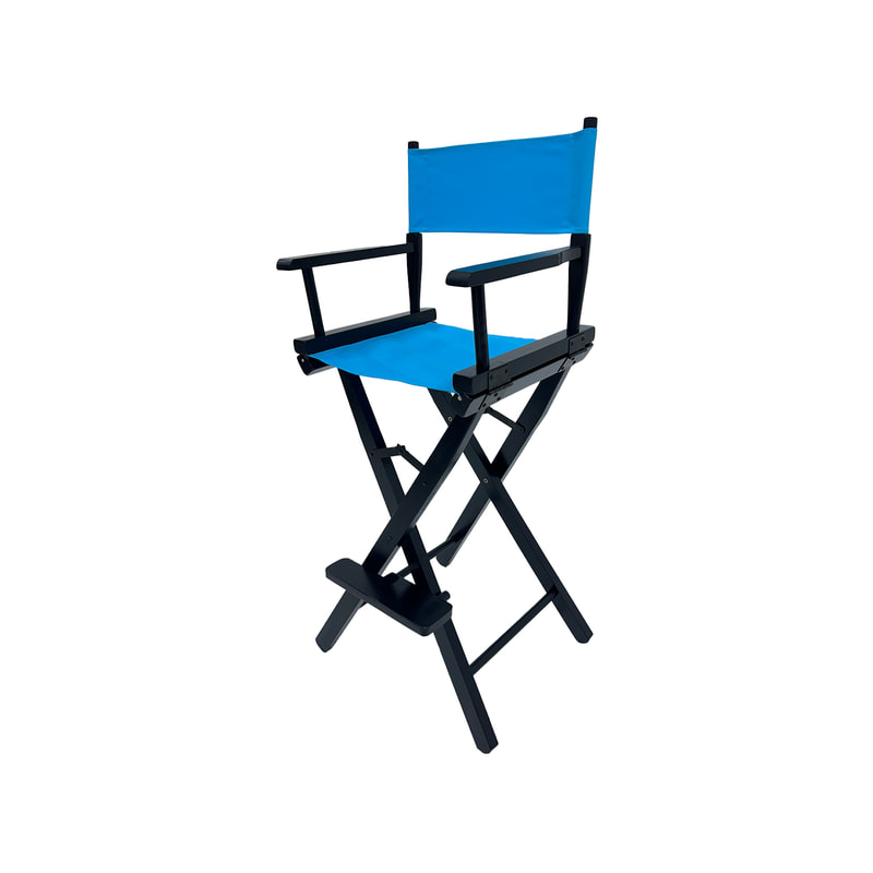 F-DR104-SB Kubrick director's high chair in sky blue fabric with black wooden frame 