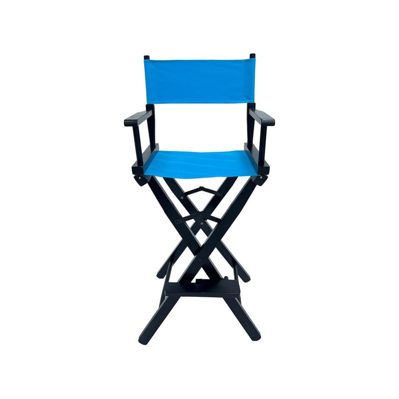 F-DR104-SB Kubrick director's high chair in sky blue fabric with black wooden frame 