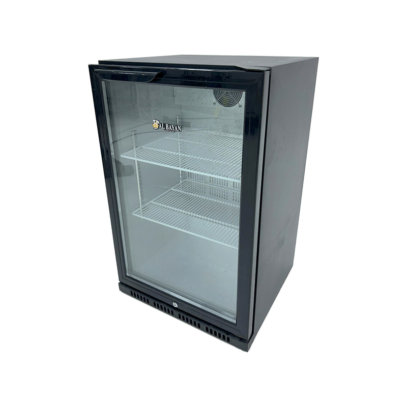 F-EL106-BL Type 6 Al Bayan fridge in black with a glass door