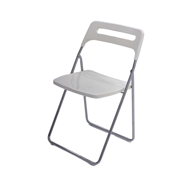 F-FC101-WH Doblar folding chair in white plastic with grey metal frame