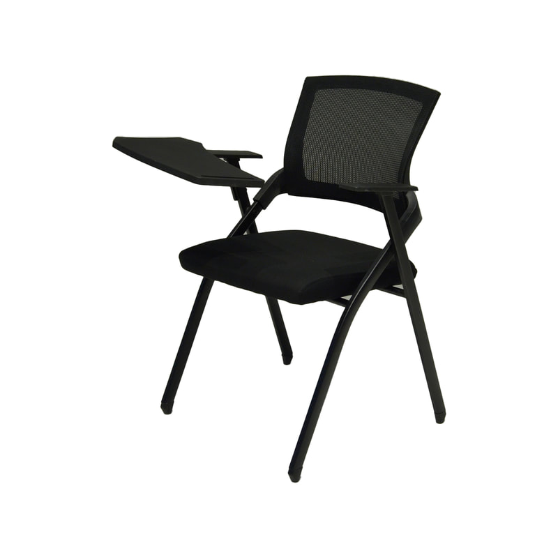 F-FC160-BL Alpha folding chair in black with armrest and writing pad