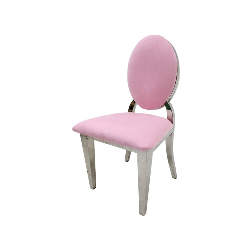 F-KC132-LP Kids silver Dior chair in light pink fabric with silver plated frame
