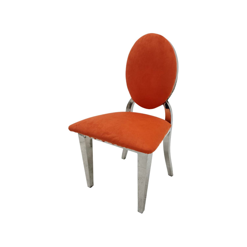 F-KC132-OR Kids silver Dior chair in orange fabric with silver plated frame