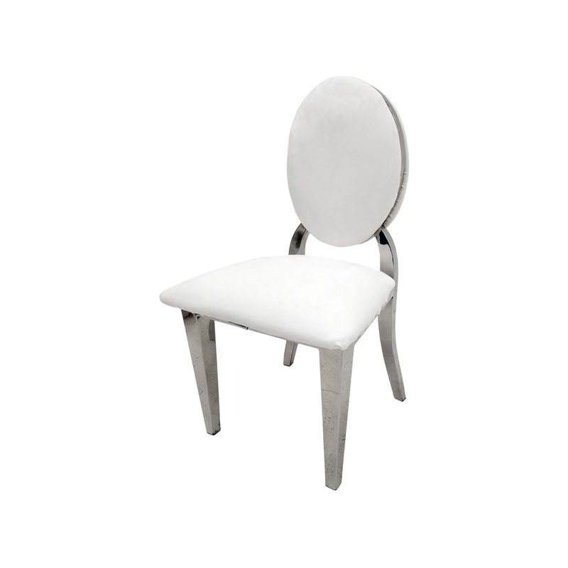 F-KC132-WH Kids silver Dior chair with white leatherette seat pads