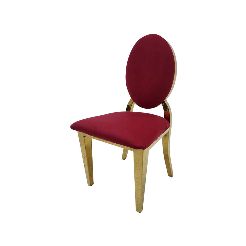 F-KC133-DR Kids gold Dior chair in dark red fabric with gold plated frame