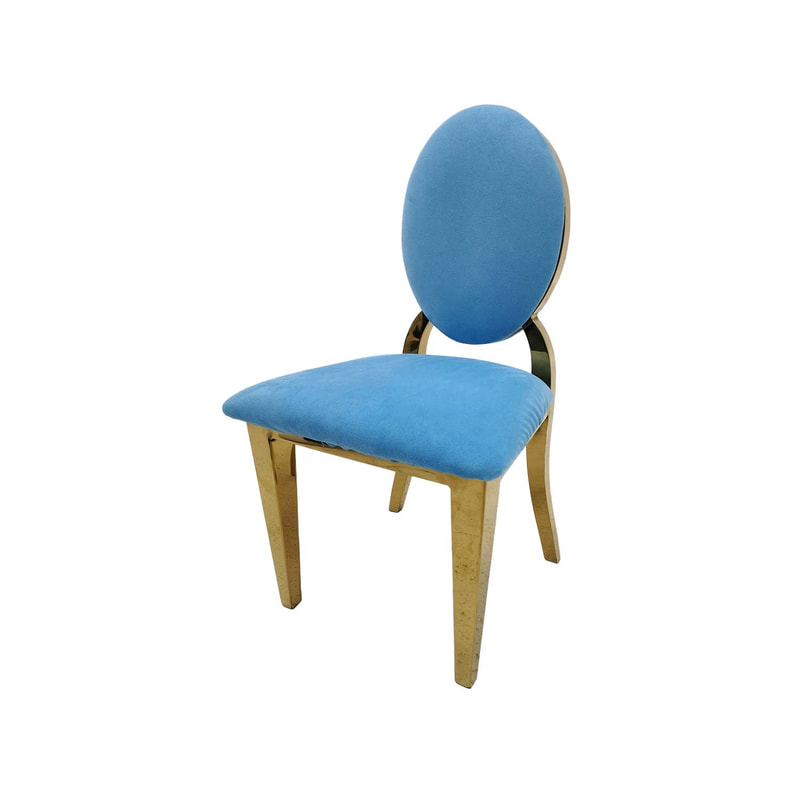 F-KC133-LB Kids gold Dior chair in light blue fabric with gold plated frame