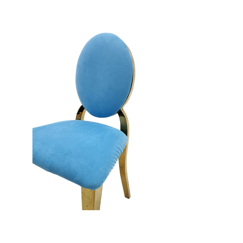 F-KC133-LB Kids gold Dior chair in light blue fabric with gold plated frame