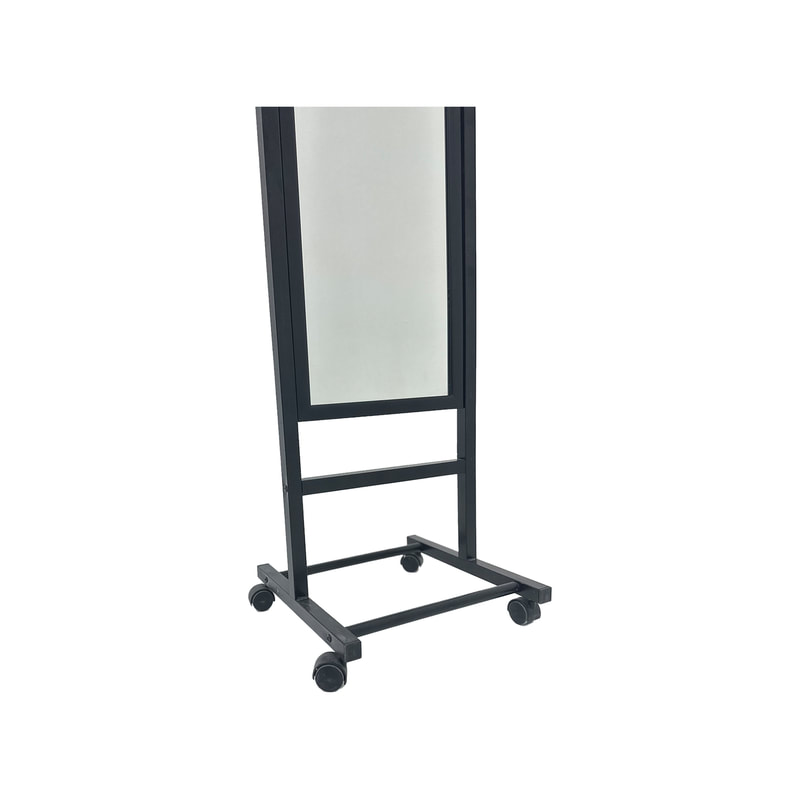 F-MI152-BL Inge full height mirror with a black metal frame on wheels