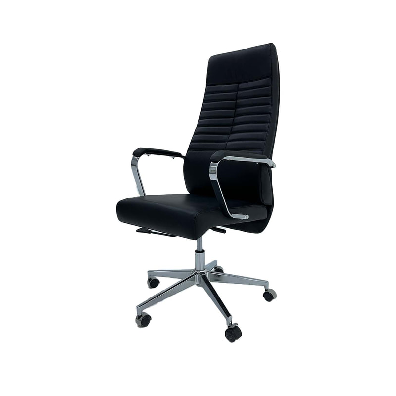 F-OC108-BL Bruno office chair in black leatherette on wheels 