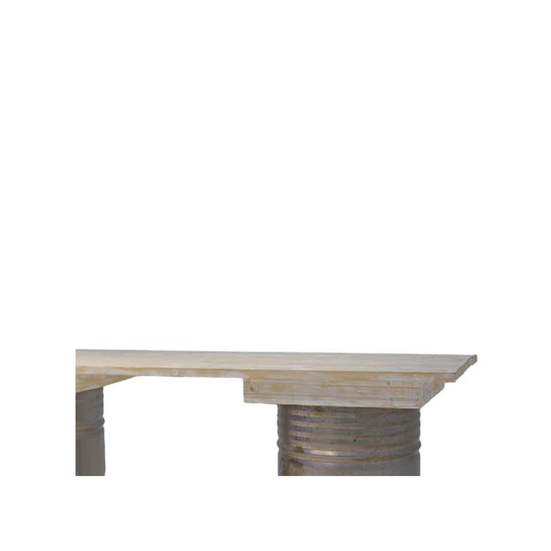 F-OL504-OW Type 4 Rex high table in off-white tinted wood with 3 x distressed oil drums
