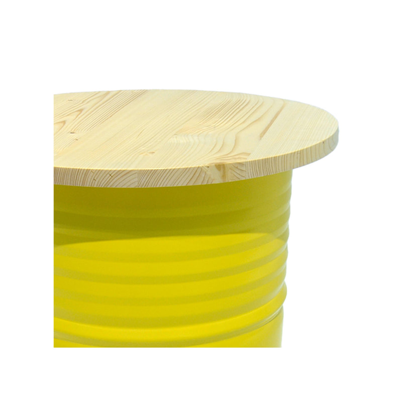 F-OL505-BY Type 11 Arki high table in bright yellow with a light wooden top