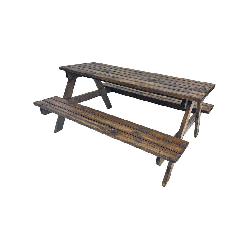 F-PB101-DW Type 1 Picnic bench in dark stained wood. Seats 6-8 people.