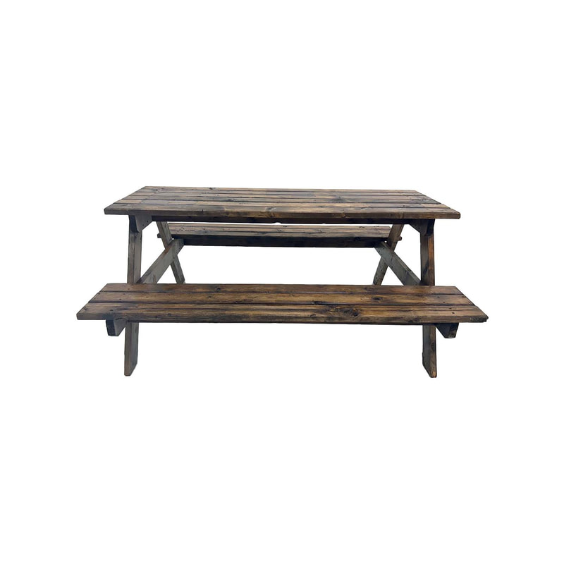 F-PB101-DW Type 1 Picnic bench in dark stained wood. Seats 6-8 people.