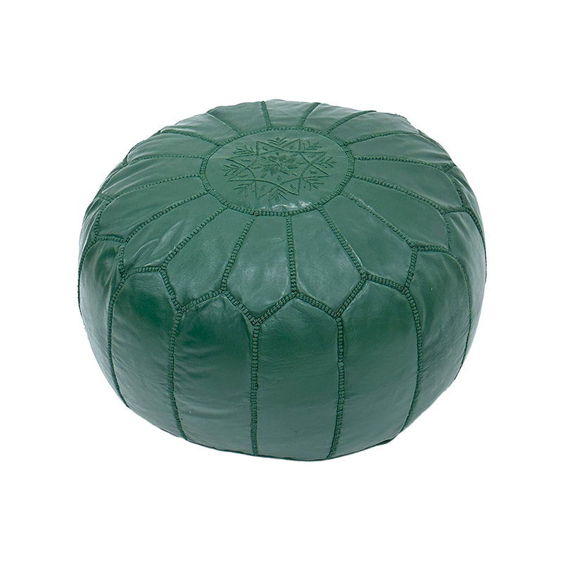F-PF101-EG Moroccan pouffe in emerald green leather