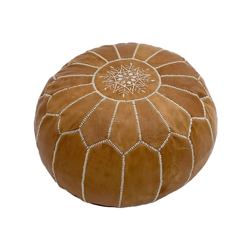 F-PF101-MT Moroccan pouffe in mid tan leather 