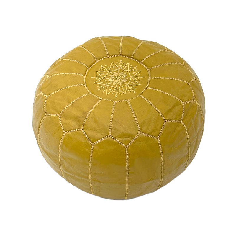F-PF101-MY Moroccan pouffe in mustard yellow leather