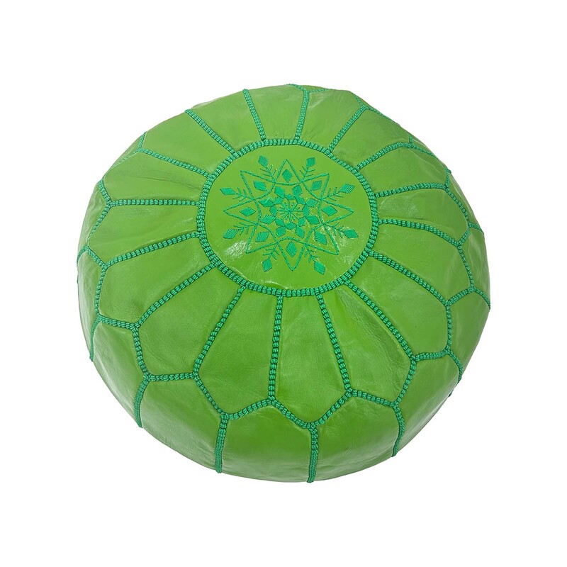 F-PF101-OG Moroccan pouffe in olive green leather
