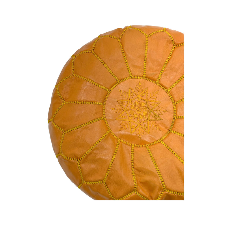 F-PF101-OR Moroccan pouffe in orange leather 