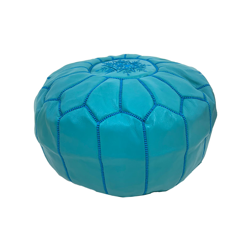 F-PF101-TL Moroccan pouffe in teal leather