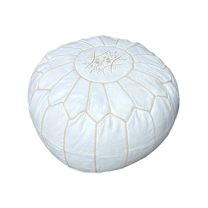 F-PF101-WH Moroccan pouffe in white leather