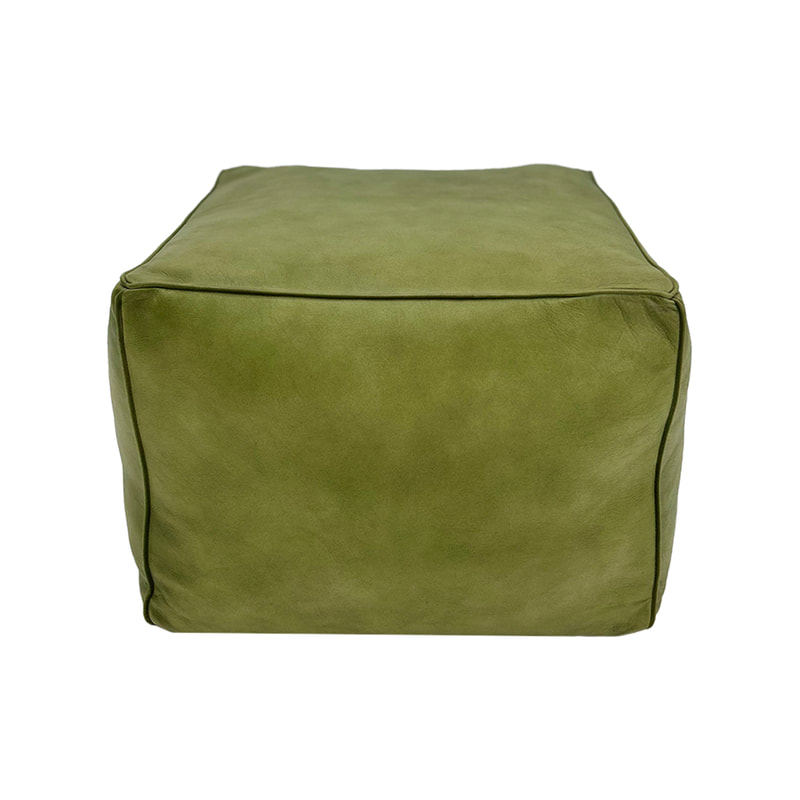 F-PF109-OG Cobham pouffe in olive green genuine leather 