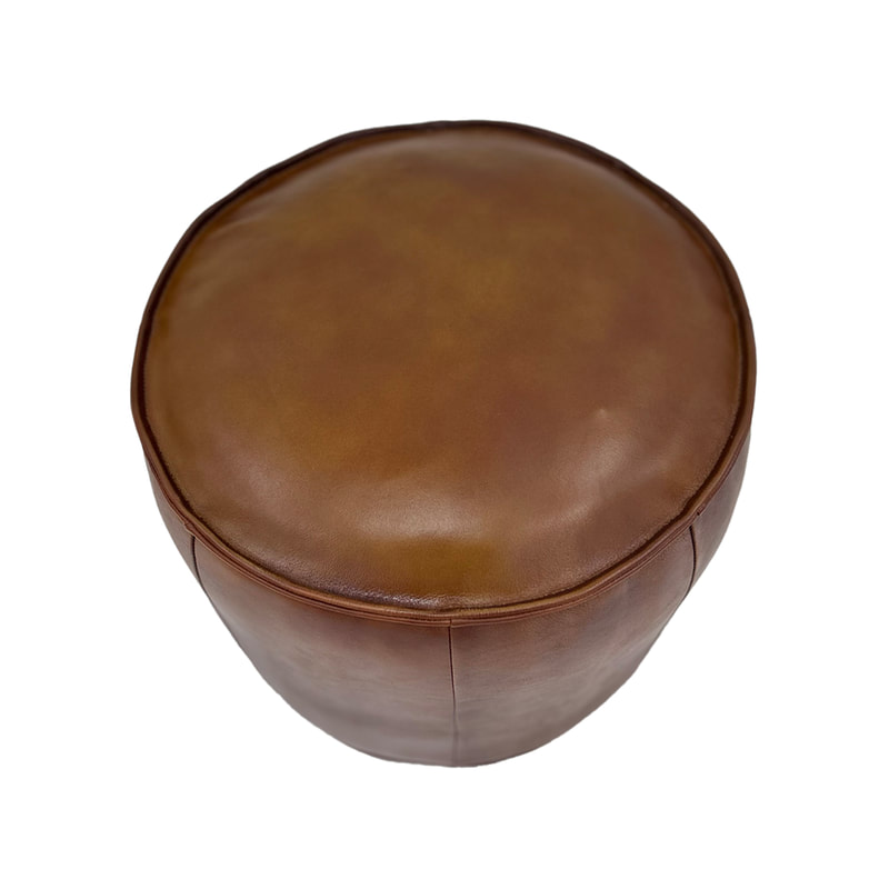 F-PF110-MT Luko pouffe in mid tan genuine leather