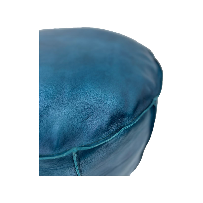 F-PF112-BU Dante pouffe in blue genuine leather 