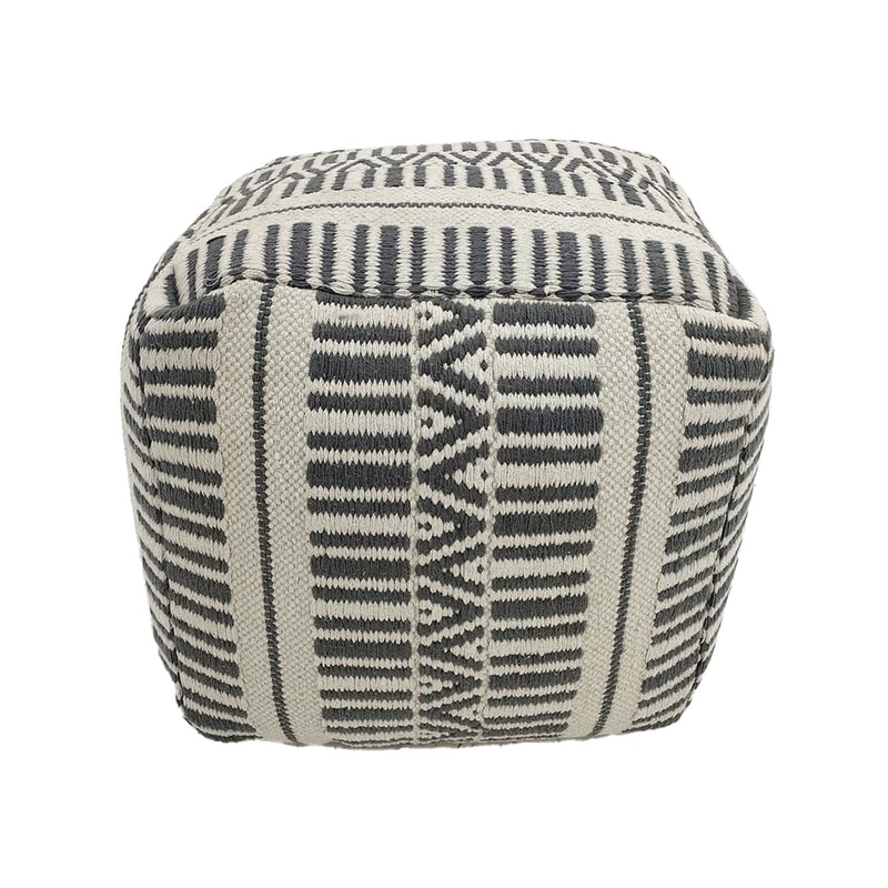 F-PF113-BC Avery pouffe in black & cream patterned fabric 