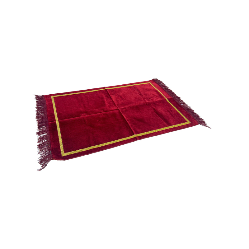 F-PR115-RG Noor prayer mat with red & gold arabic pattern