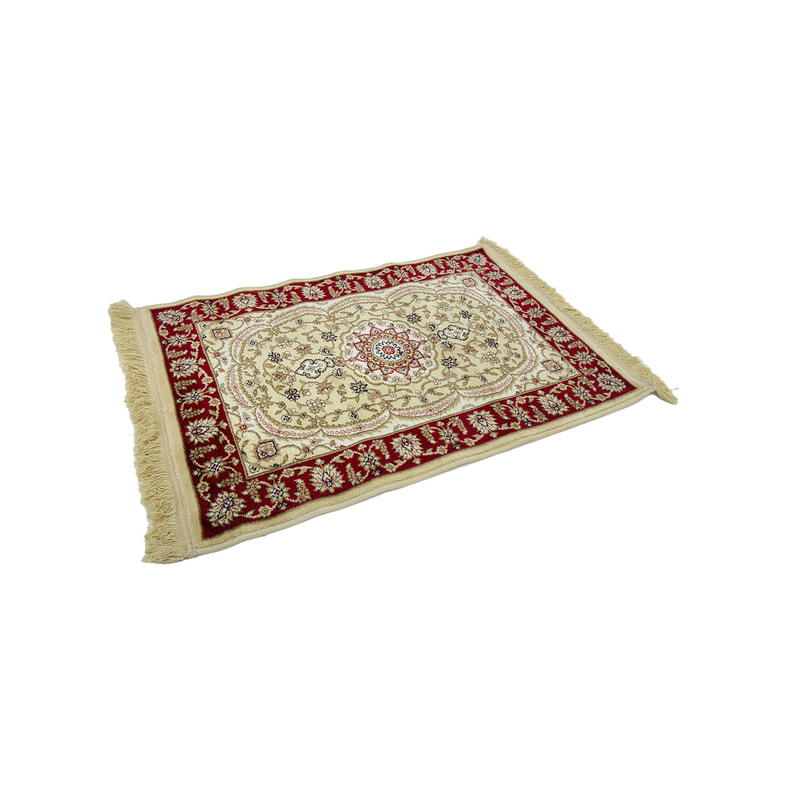 F-PR118-RG Abdul prayer mat with red and pale gold arabic pattern