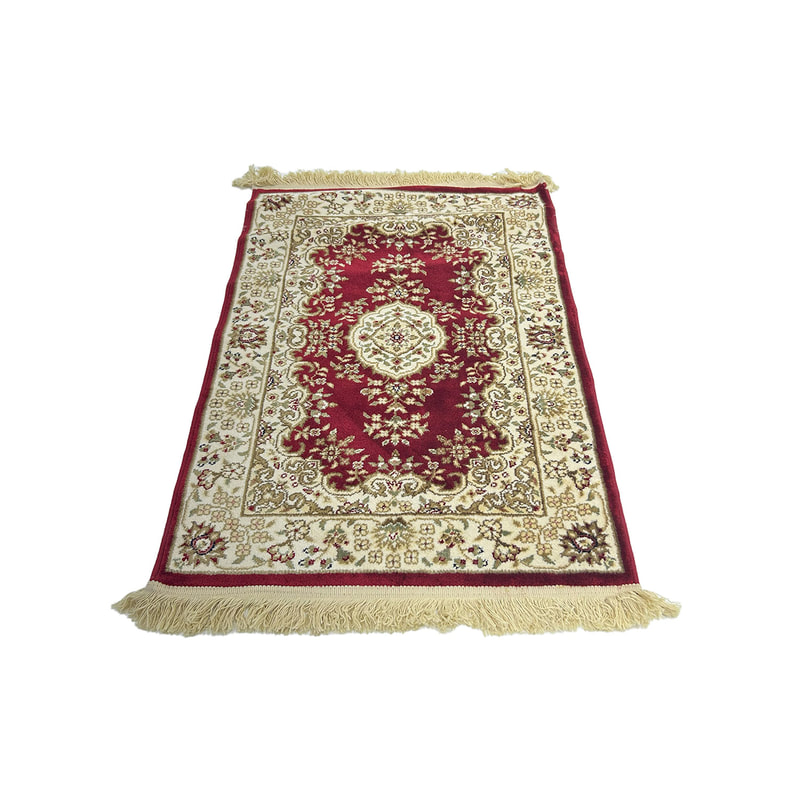 F-PR119-RG Mahra prayer mat with red and pale gold arabic pattern