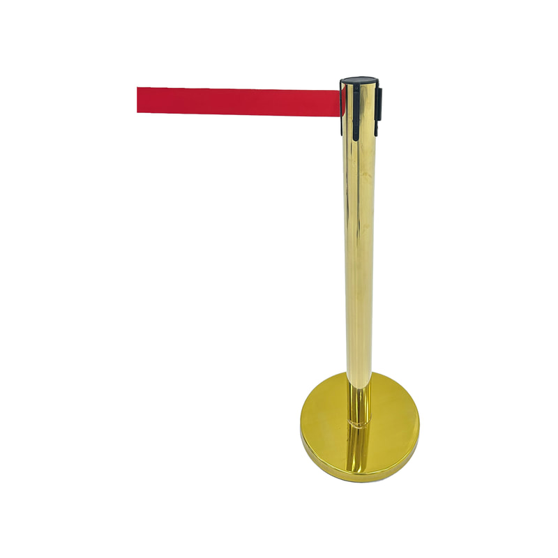 F-RB101-RE Gold post with red retractable barrier