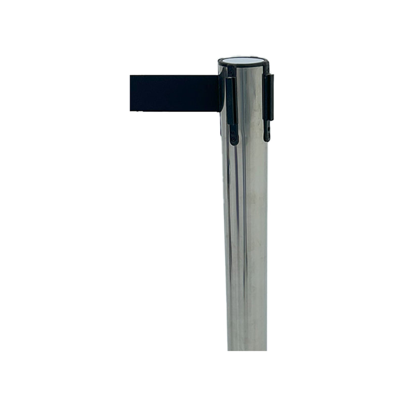  Silver post with black retractable barrier