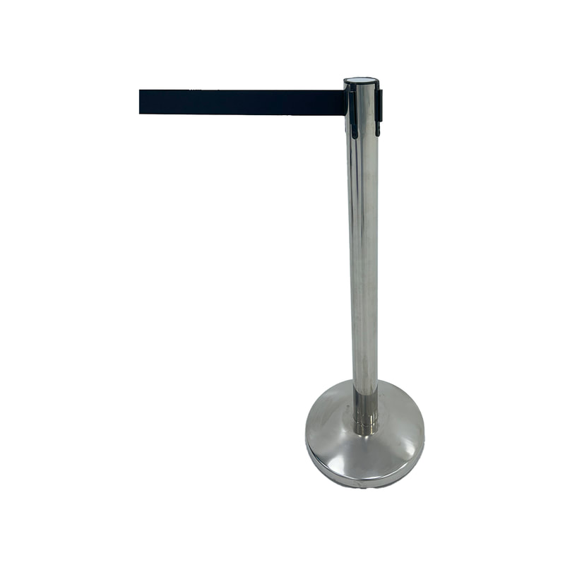  Silver post with black retractable barrier