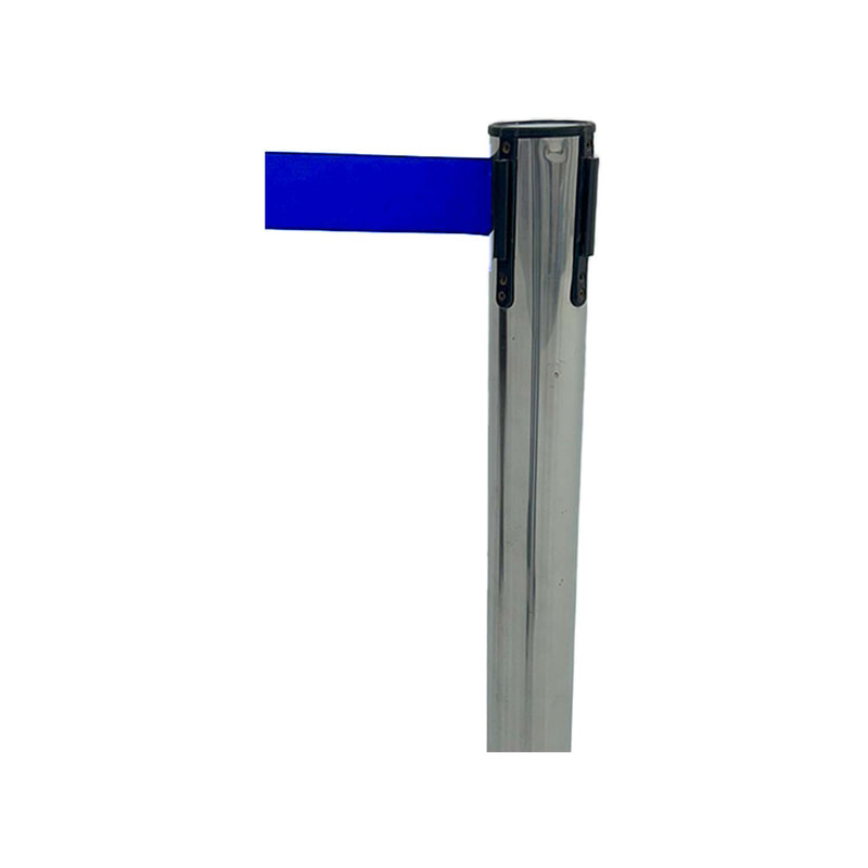 F-RB102-BU Silver post with blue retractable barrier