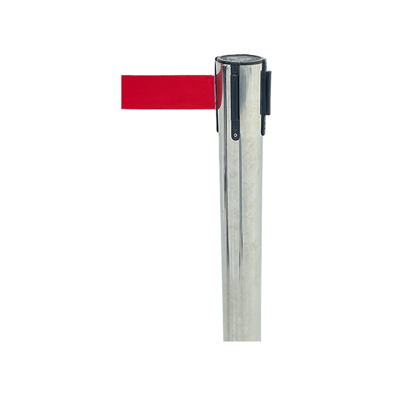 F-RB102-RE Silver post with red retractable barrier