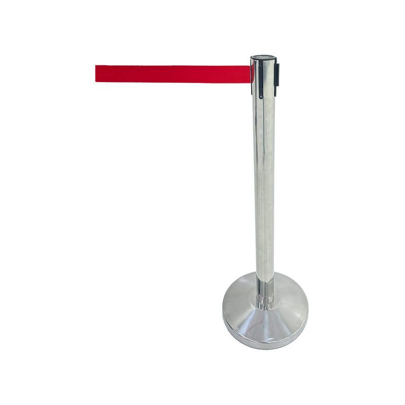 F-RB102-RE Silver post with red retractable barrier