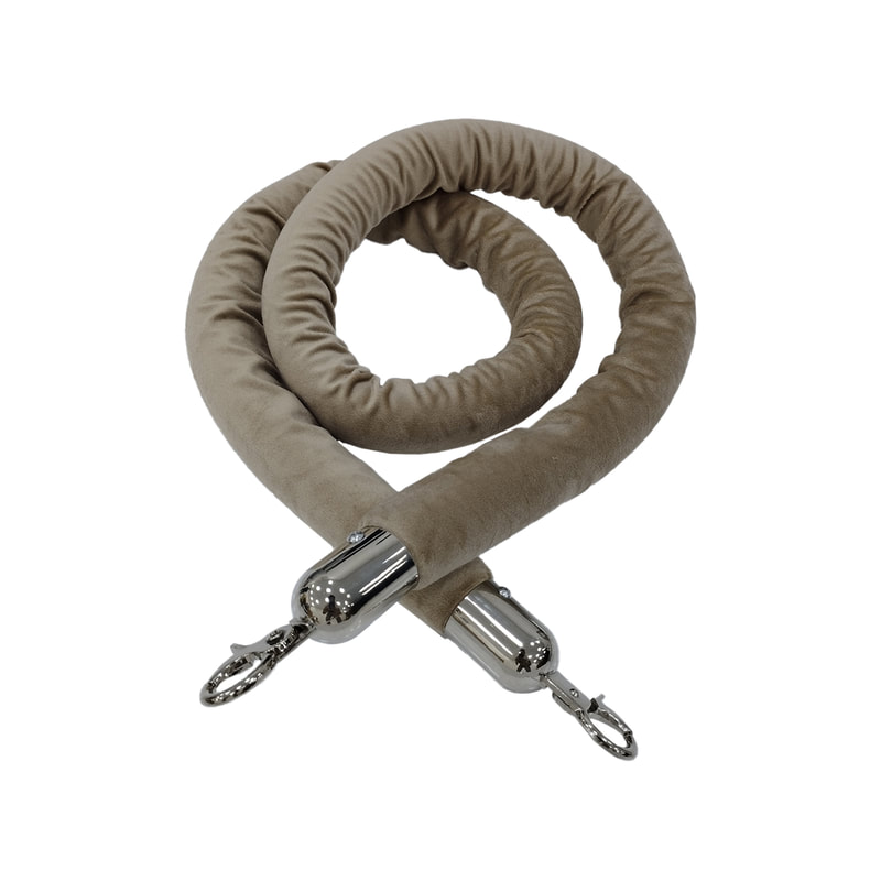F-RP111-TF - Toffee velvet rope with silver metal ends - 1.5m long